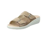 Rohde Damen Pantoletten Sandalen Rivella Pantolette Lederkombination Gemütlich Puschen Uni Klettverschluss Keilsohle beige
