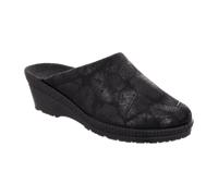 Rohde Damen Pantoffel aus Microvelour bedruckt mit Blattmuster Neustadt-50 2450, Größe:40 EU, Farbe:Schwarz