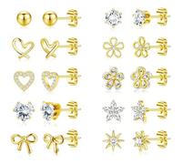 Roheafer 10 Paar Ohrringe Gold Set für Damen Ohrstecker Gold Klein
