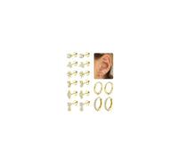 Roheafer 8 Paar Ohrringe Set für Damen 316L Chirurgenstahl Medizinische Flachrücken Ohrstecker Klein Creolen Ohrringe 20G Hypoallergene 14K Vergoldet Tragus Helix Piercings(G)