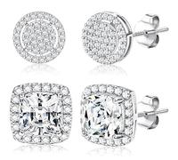 Roheafer Cubic Zirkonia Stud Ohrringe für Frauen Männer Hypoallergene Sterling Silber Post Ohrringe Runde Quadrat Eis Aus Ohrringes SilberB