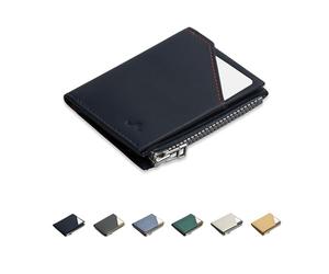 ROIK Geldbörse Klein Herren Blau - Kreditkartenetui Leder mit RFID Schutz - Slim Wallet Herren - 9 Karten Mini Portmonee für Herren - Kompakte Ledergeldbörse für Männer - Zip Coin Blue Navy