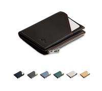 ROIK Kreditkartenetui aus Leder mit RFID Schutz - Slim Wallet für Herren - 9 Karten - Kompakte Ledergeldbörse - Zip Coin Dark Brown
