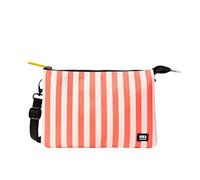 ROKA Carnaby XL Slim Crossbody Taschen für Damen & Herren - 3 Fächer, grober Reißverschluss, abnehmbarer & verstellbarer Riemen für Handy, Geldbörse, Schlüssel, Korallenrot gestreift