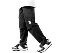 Rolanko Cargohose für Jungen, Kinder Schnelltrocknend Leichte Outdoor Jogginghose mit Elastischem Bund und Taschen, Schwarz, 140, 9-10 Jahre