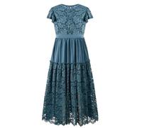 Rolanko Spitzenkleid für Blumenmädchen, Erstkommunion Party, Hochzeit Prinzessin Langarm Maxi Kleid mit Rüschenärmeln, Teal, 11-12 Jahre, 160