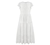 Rolanko Spitzenkleid für Blumenmädchen, Erstkommunion Party, Hochzeit Prinzessin Langarm Maxi Kleid mit Rüschenärmeln, Weiß, 13-14 Jahre, 170