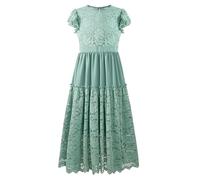 Rolanko Spitzenkleid für Blumenmädchen, Erstkommunion Party, Hochzeit Prinzessin Langarm Maxi Kleid mit Rüschenärmeln, Grün, 9-10 Jahre, 140