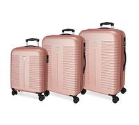 Roll Road India Kofferset Rosa 55/70/80 cm Hard ABS Kombinationsverschluss seitlich 220L 11,5 kg 4 Doppelrollen Handgepäck