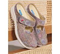 Roll Slipper Blumen taupe - Bequeme Pantolette bunt - Gr. - 37