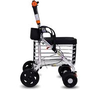 Rollator Einkaufstrolley mit vier Rädern, höhenverstellbar, Aluminiumlegierung, Gehhilfe für Erwachsene, Senioren, Behinderte, Ein-Knopf-Klappbar