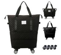 Rollbare Reisetasche mit Rollen und Griff, erweiterbare, faltbare Gepäcktasche, Trocken- und Nasstrennung, Rolltasche, Reisetasche mit Reißverschluss für Fitnessstudio, Camping, Reisen, Schwarz