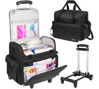Rollende Lehrertasche mit Rollen, Lehrer-Tragetasche mit abnehmbarem | Große Aktentasche mit 43,2 cm (17 Zoll) Laptophülle für Frauen, Unterricht, Büro, Arbeit, Handwerk, Krankenschwester, Schwarz