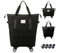 Rollende Reisetasche mit Rädern und Griff, erweiterbares faltbares Gepäckbeutel, trockene und nasse Trennung Rolling -Beutel, Reißverschluss -Fahrt Bag für Fitnessstudio, Camping, Reisen schwarz, Rei