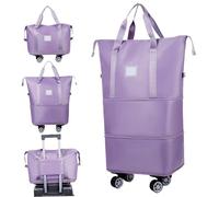 Rollende Reisetasche mit Rädern und Griff, erweiterbares faltbares Gepäckbeutel, trockene und nasse Trennung, Reißverschluss für Fitnessstudio, Camping, Reisen Hellviolett...