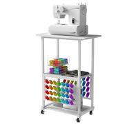Rollender Basteltisch mit 56 Spulen Fadenhalter, 3 Aufbewahrungsregale, tragbarer Nähschrank für Stickmaschine, Bastelwagen Organizer, Weiß