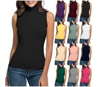 Rollkragen Shirt,Turtleneck Pullover Womens Sleeveless High Neck Tank Top Basic Plain Vest Undershirt Stand-Up Collar Soft Stretch Mock Neck Jumper Spring Autumn Elegant Slim Fit Tops Black