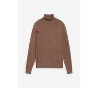 Rollkragenpullover BONPRIX "Rollkragenpullover", Damen, Gr. 40/42 (M), braun (lehmbraun), Obermaterial: 70% Baumwolle, 30% Polyamid, figurbetont, Pullover Rollkragenpullover, aus Baumwolle und Polyami