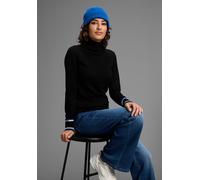 Rollkragenpullover AJC, Damen, Gr. 32/34, schwarz blau, Feinstrick, Obermaterial: 50% Baumwolle, 50% Polyacryl, unifarben mit Farbeinsätzen, figurbetont hüftbedeckend, hoch geschlossener Ausschnitt, R