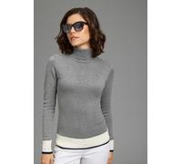 Rollkragenpullover AJC, Damen, Gr. 36/38 (S), bunt (grau, weiß, marine), Feinstrick, Obermaterial: 50% Baumwolle, 50% Polyacryl, kontrastfarbene Details, unifarben mit Farbeinsätzen, sehr figurbetont