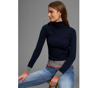 Rollkragenpullover AJC, Damen, Gr. 36/38 (S), bunt (marine, grau, coral), Feinstrick, Obermaterial: 50% Baumwolle, 50% Polyacryl, kontrastfarbene Details, unifarben mit Farbeinsatz, sehr figurbetont h