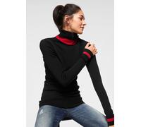 Rollkragenpullover AJC, Damen, Gr. 36/38 (S), schwarz (schwarz, rot), Feinstrick, Obermaterial: 50% Baumwolle, 50% Polyacryl, kontrastfarbene Details, unifarben, figurbetont hüftbedeckend, hoch geschl