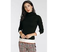 Rollkragenpullover AJC, Damen, Gr. 44/46 (L), schwarz-weiß (schwarz, sanftes weiß), Feinstrick, Obermaterial: 50% Baumwolle, 50% Polyacryl, unifarben mit Farbeinsätzen, sehr figurbetont hüftlang, hoch