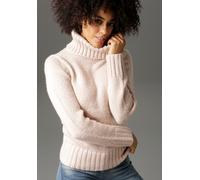 Rollkragenpullover ANISTON CASUAL, Damen, Gr. 42, rosa (altrosa), Grobstrick, Obermaterial: 100% Polyacryl, unifarben, figurbetont hüftbedeckend, breiter Bund, Pullover Rollkragenpullover (86535648-42