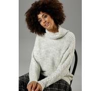 Rollkragenpullover ANISTON CASUAL, Damen, Gr. 46, grau (wollweiß, hellgrau, meliert), Grobstrick, Obermaterial: 85% Polyacryl, 8% Nylon, 7% Wolle, meliert, figurumspielend hüftlang, Pullover Rollkrage
