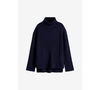 Rollkragenpullover BONPRIX "Rollkragenpullover aus reiner Baumwolle", Damen, Gr. 48/50 (XL), blau (dunkelblau), Obermaterial: 100% Baumwolle, oversize, Pullover Rollkragenpullover, aus reiner Baumwoll