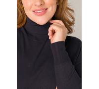 Rollkragenpullover BASE LEVEL CURVY "BAS-YUENA", Damen, Gr. 46, blau (dunkelblau), Feinstrick, Obermaterial: 80% Viskose, 20% Polyamid, figurbetont hüftlang, 1-Knopf-Manschette, Pullover Rollkragenpul