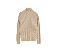 Rollkragenpullover beige aus Wollgemisch mit gestricktem Zopfmuster und gesticktem Rigby Go-Logo 2XL