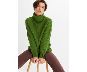 Rollkragenpullover BONPRIX, Damen, Gr. 40/42 (M), grün (forstgrün), Strick, Obermaterial: 100% Polyacryl, unifarben, lässig geschnitten hüftlang, hoch geschlossener Ausschnitt, Strickbündchen, Pullove