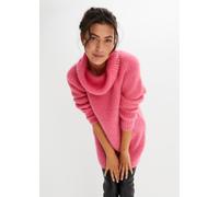 Rollkragenpullover BONPRIX, Damen, Gr. 40/42 (M), rosa (pink), Strick, Obermaterial: 100% Polyester, unifarben, lässig geschnitten ca. Mitte Oberschenkel, Rundhals, Raglanärmel Strickkante, Pullover R