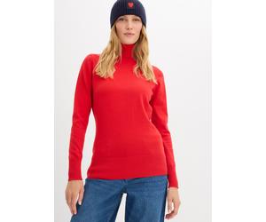 Rollkragenpullover BONPRIX "Feinstrick-Rollkragenpullover", Damen, Gr. 36/38 (S), rot (lavarot), Feinstrick, Obermaterial: 70% Baumwolle, 30% Polyamid, unifarben, schmal normal, ohne Ausschnitt, Rippb