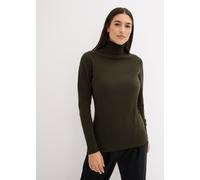 Rollkragenpullover BONPRIX "Feinstrick-Rollkragenpullover", Damen, Gr. 44/46 (L), grün (nachtoliv), Feinstrick, Obermaterial: 70% Baumwolle, 30% Polyamid, unifarben, schmal normal, ohne Ausschnitt, Ri