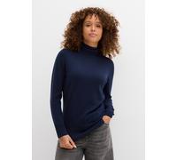 Rollkragenpullover BONPRIX "Feinstrick-Rollkragenpullover", Damen, Gr. 48/50 (XL), blau (dunkelblau), Feinstrick, Obermaterial: 70% Baumwolle, 30% Polyamid, unifarben, schmal normal, ohne Ausschnitt,