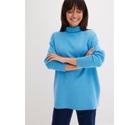 Rollkragenpullover BONPRIX "Gerippter Pullover aus reiner Baumwolle", Damen, Gr. 52/54 (XXL), blau (brilliantblau), Milano Rib;Strick, Obermaterial: 100% Baumwolle, unifarben, oversize Po-bedeckend, h