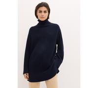 Rollkragenpullover BONPRIX "Oversize-Rollkragenpullover aus Baumwoll-Mix", Damen, Gr. 40/42 (M), blau (dunkelblau), Strick, Obermaterial: 50% Baumwolle, 50% Polyacryl, unifarben, oversize ca. Mitte Ob