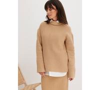 Rollkragenpullover BONPRIX "Rollkragenpullover aus reiner Baumwolle", Damen, Gr. 36/38 (S), beige (latte macchiato), Obermaterial: 100% Baumwolle, oversize, Pullover Rollkragenpullover, aus reiner Bau