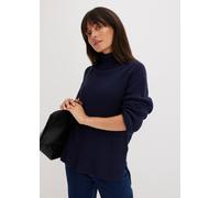 Rollkragenpullover BONPRIX "Rollkragenpullover aus reiner Baumwolle", Damen, Gr. 48/50 (XL), blau (dunkelblau), Obermaterial: 100% Baumwolle, oversize, Pullover Rollkragenpullover, aus reiner Baumwoll