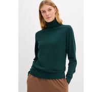 Rollkragenpullover BONPRIX "Rollkragenpullover", Damen, Gr. 48/50 (XL), grün (tiefgrün), Feinstrick, Obermaterial: 70% Baumwolle, 30% Polyamid, unifarben, figurbetont hüftbedeckend, Rundhals, Strickbü