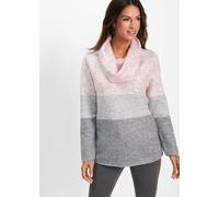 Rollkragenpullover BONPRIX "Rollkragenpullover", Damen, Gr. 52/54 (XXL), rosa (zartrosa, grau meliert gestreift), Obermaterial: 68% Polyacryl, 30% Polyester, 2% Elasthan, loose fit, Pullover Rollkrage