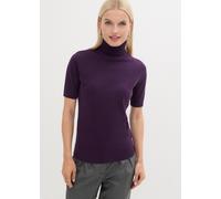 Rollkragenpullover BONPRIX "Rollkragenpullover, Kurzarm", Damen, Gr. 40/42 (M), lila (dunkellila), Feinstrick, Obermaterial: 70% Baumwolle, 30% Polyamid, unifarben, slim fit hüftbedeckend, Rundhals, S