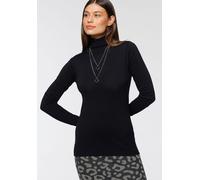 Rollkragenpullover BRUNO BANANI, Damen, Gr. 40/42, schwarz, Feinstrick, Obermaterial: 70% Viskose, 30% Polyamid, clean, unifarben, Basic, figurbetont hüftlang, hoch geschlossener Ausschnitt, Rippbündc