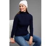 Rollkragenpullover BRUNO BANANI, Damen, Gr. 44/46, blau (marine), Feinstrick, Obermaterial: 70% Viskose, 30% Polyamid, clean, unifarben, Basic, figurbetont hüftlang, hoch geschlossener Ausschnitt, Rip