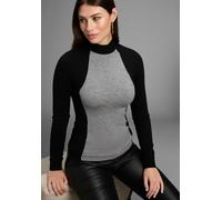 Rollkragenpullover BRUNO BANANI, Damen, Gr. 46, graumel, schwarz, Strick, Obermaterial: 50% Viskose, 28% Polyester, 22% Polyamid, colorblocking, mehrfarbig, meliert, figurbetont hüftlang, Rippbündchen
