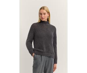 Rollkragenpullover BUGATTI "Grobstrick", Damen, Gr. M, grau (280, dunkelgrau), 60% Polyacryl, 20% Alpaka, 20% Wolle, unifarben, normal, ohne Ausschnitt, Rippbündchen, Pullover Rollkragenpullover, aus