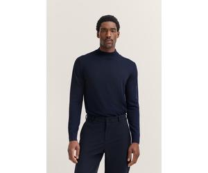 Rollkragenpullover BUGATTI "Regular Fit", Herren, Gr. L, 390, marine, Strick, 90% Wolle, 10% Seide, unifarben, regular fit, ohne Ausschnitt, Rippbündchen, Pullover Rollkragenpullover, aus Merino-Wolle