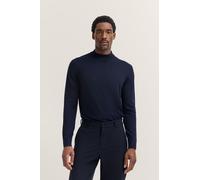 Rollkragenpullover BUGATTI "Regular Fit", Herren, Gr. XXL, blau (390, marine), 90% Wolle, 10% Seide, unifarben, regular fit, ohne Ausschnitt, Rippbündchen, Pullover Rollkragenpullover, aus Merino-Woll